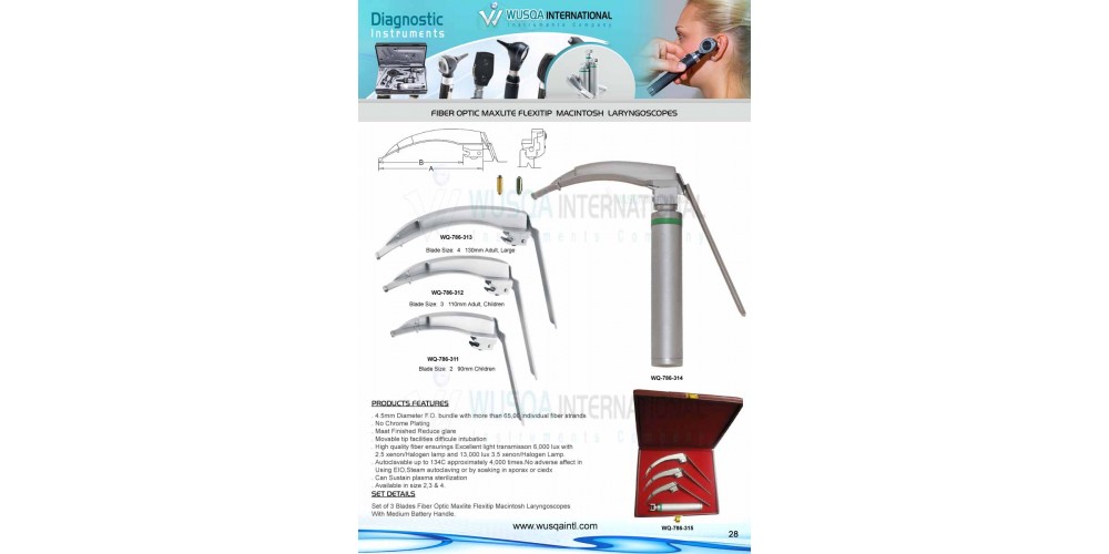 Fiber Optic Maxilite FlexiTip Macintosh Blades Laryngoscopes.